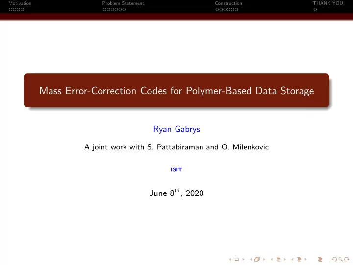 mass error correction codes for polymer based data storage