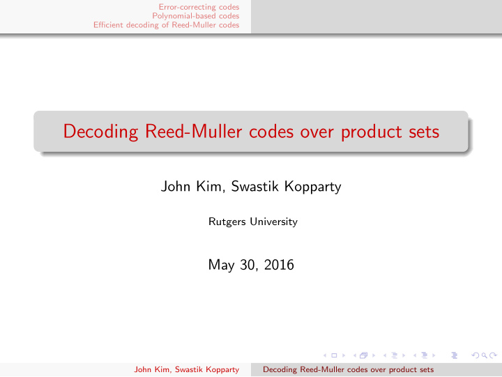 decoding reed muller codes over product sets