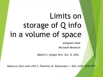storage of Q info  in a volume of space  Jeongwan Haah  Microsoft Research  QMath13, Geogia Tech.