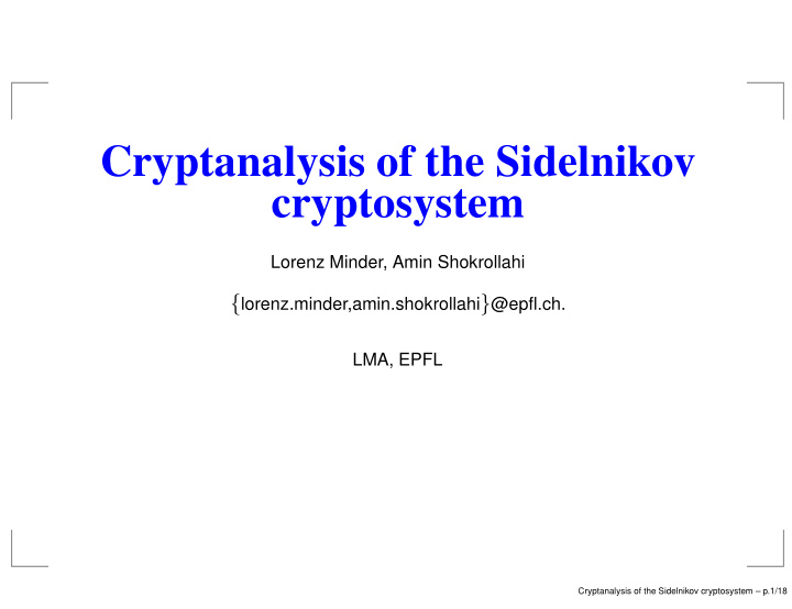 cryptanalysis of the sidelnikov cryptosystem