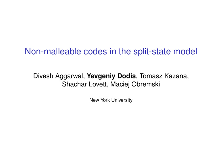 non malleable codes in the split state model
