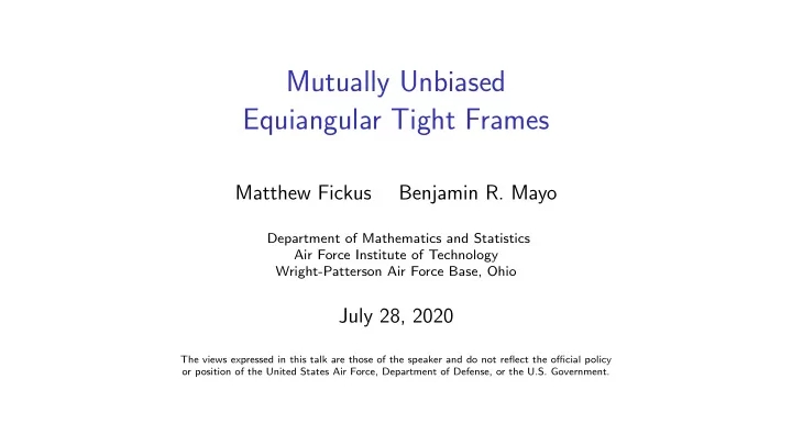 mutually unbiased equiangular tight frames