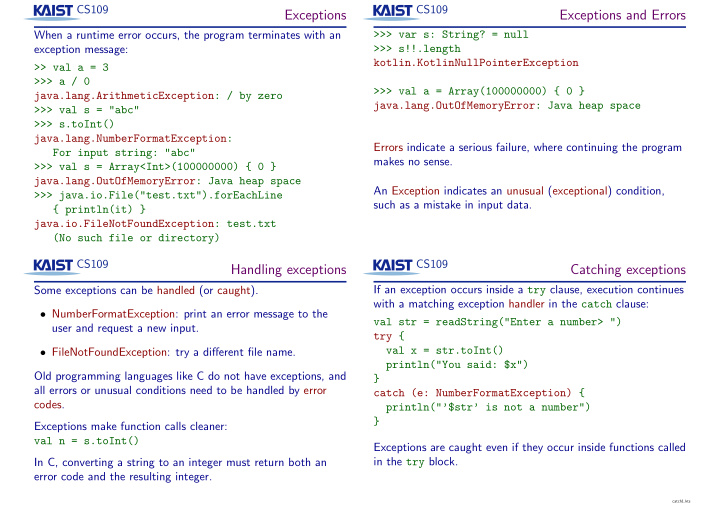 exceptions exceptions and errors