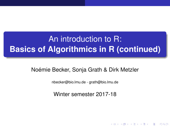 an introduction to r basics of algorithmics in r continued