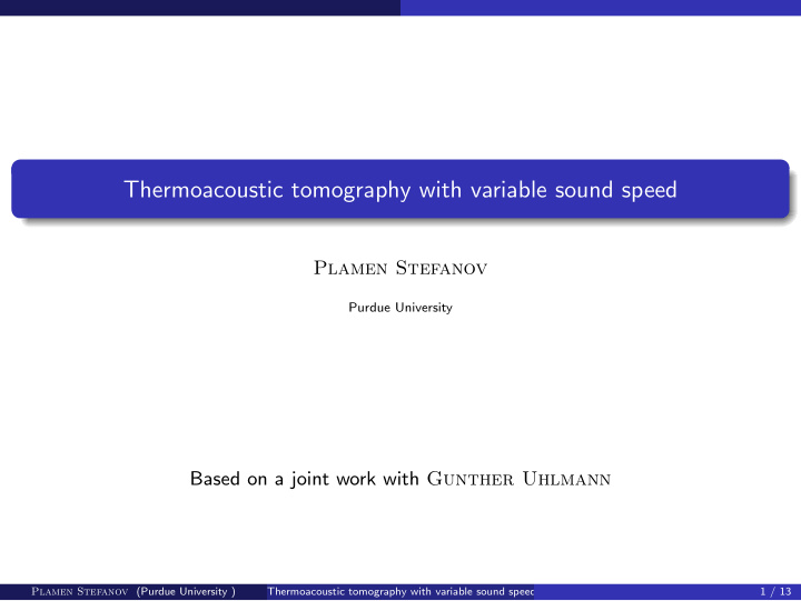thermoacoustic tomography with variable sound speed