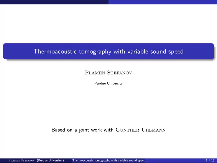thermoacoustic tomography with variable sound speed