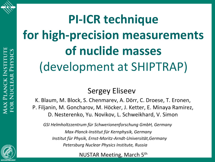 pi icr technique for high precision measurements of