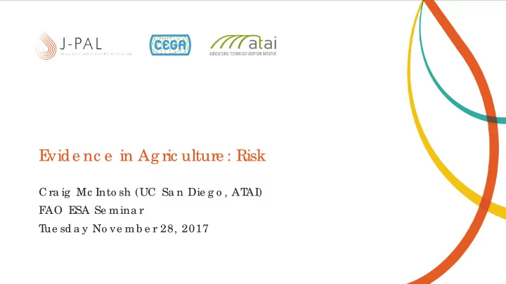 e vide nc e in ag ric ulture risk