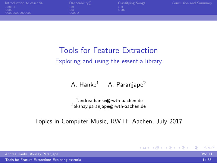 tools for feature extraction