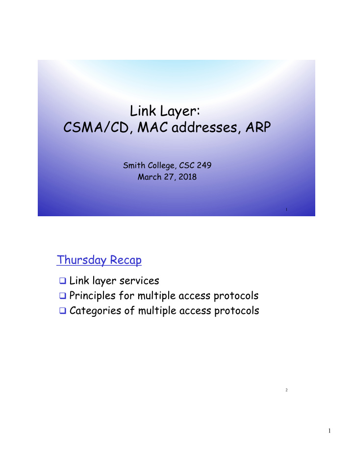 link layer csma cd mac addresses arp