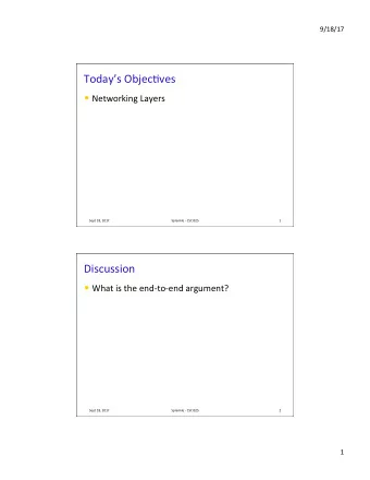 Todays Objec3ves  Networking Layers  Sept 18, 2017  Sprenkle - CSCI325  1  Discussion