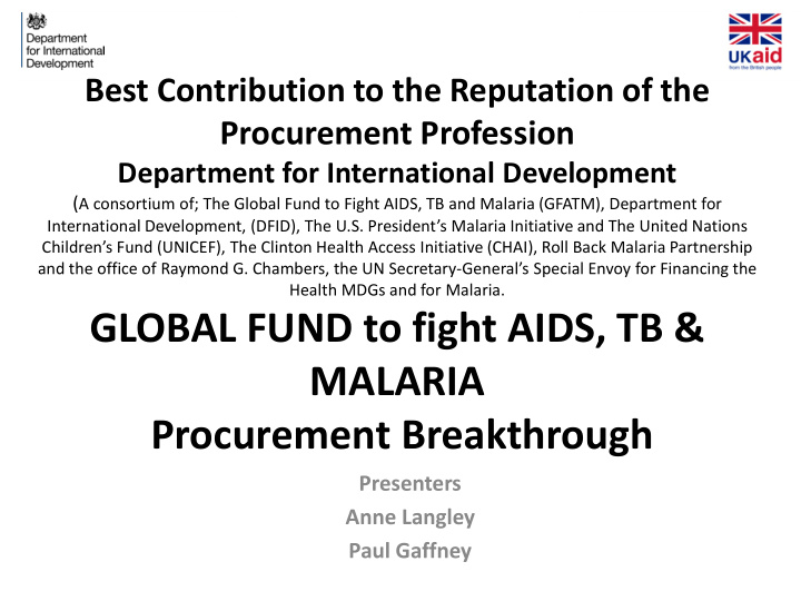 global fund to fight aids tb amp malaria procurement