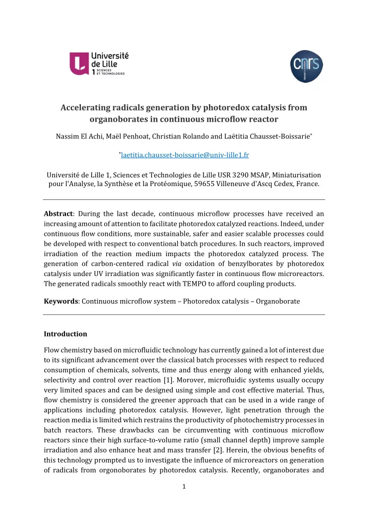 accelerating radicals generation by photoredox catalysis