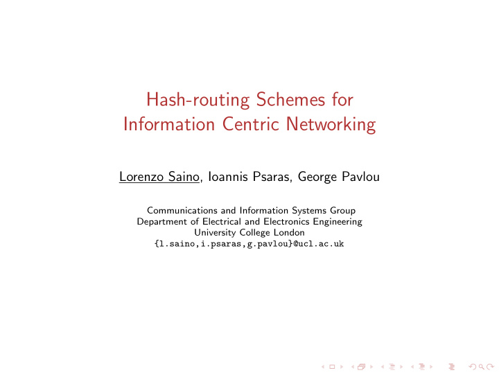 hash routing schemes for information centric networking