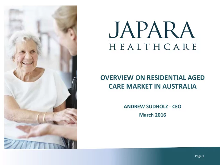 overview on residential aged care market in australia
