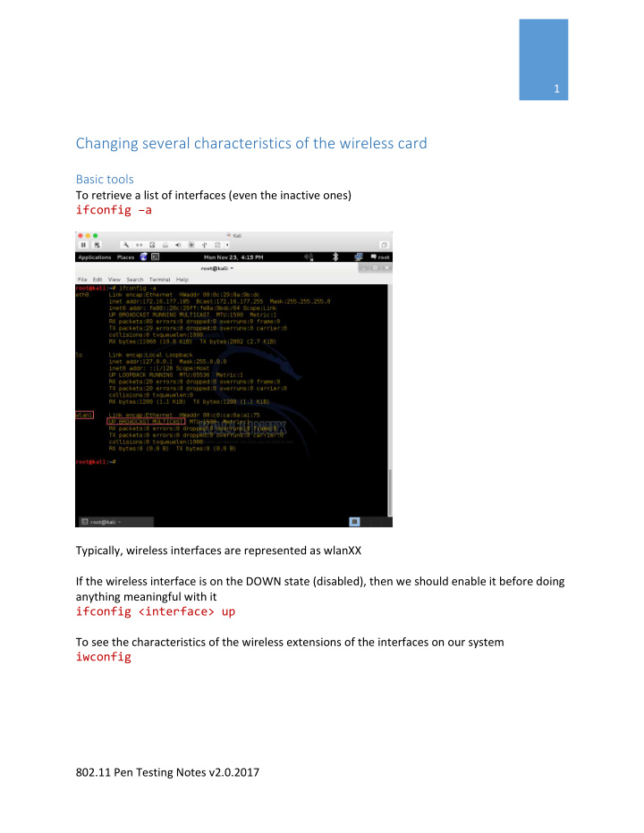 changing several characteristics of the wireless card