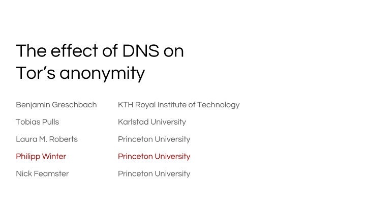 the effect of dns on tor s anonymity