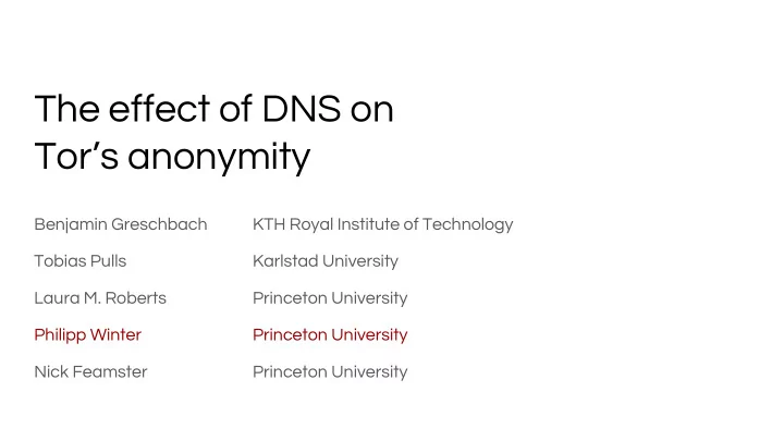 the effect of dns on tor s anonymity
