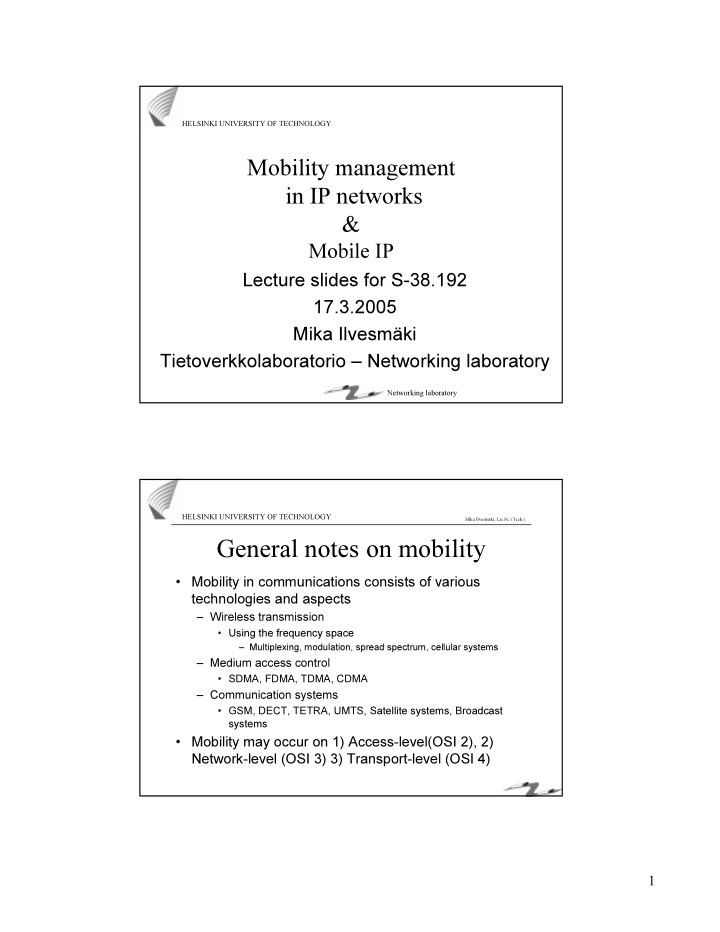 general notes on mobility