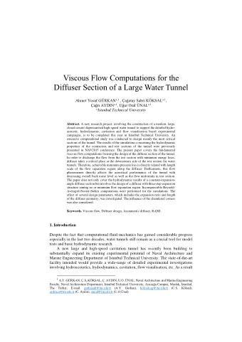 Viscous Flow Computations for the Diffuser Section of a Large Water Tunnel Ahmet Yusuf GRKAN a,1