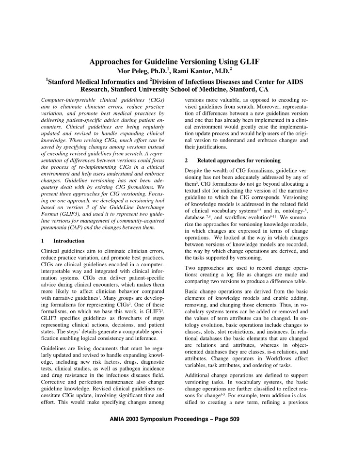 approaches for guideline versioning using glif