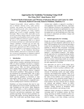 Approaches for Guideline Versioning Using GLIF Mor Peleg, Ph.D. 1 , Rami Kantor, M.D. 2 1 Stanford