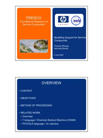 FRESCO  Foundational Research on  Service Composition  Modelling Support for Service  Compounds