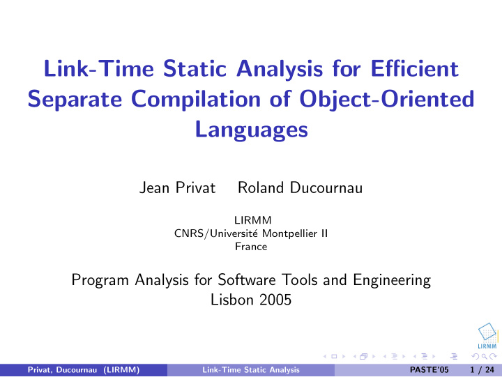 link time static analysis for efficient separate