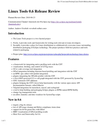 Linux Tools 0.6 Release Review  Planned Review Date: 2010-06-23  Communication Channel: