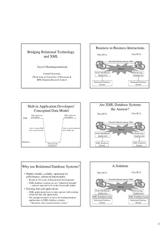 Business to Business Interactions  Bridging Relational Technology  Cars R Us  Tires R Us  and XML