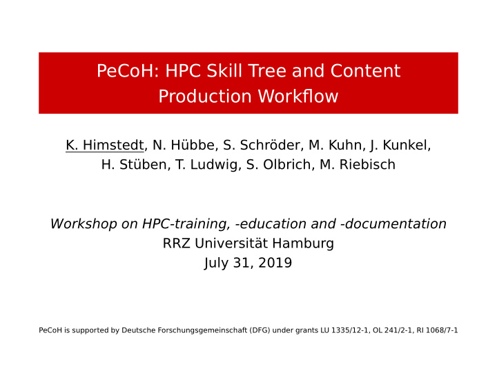 pecoh hpc skill tree and content production workflow