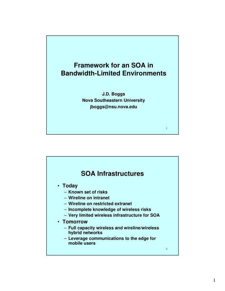 framework for an soa in bandwidth limited environments