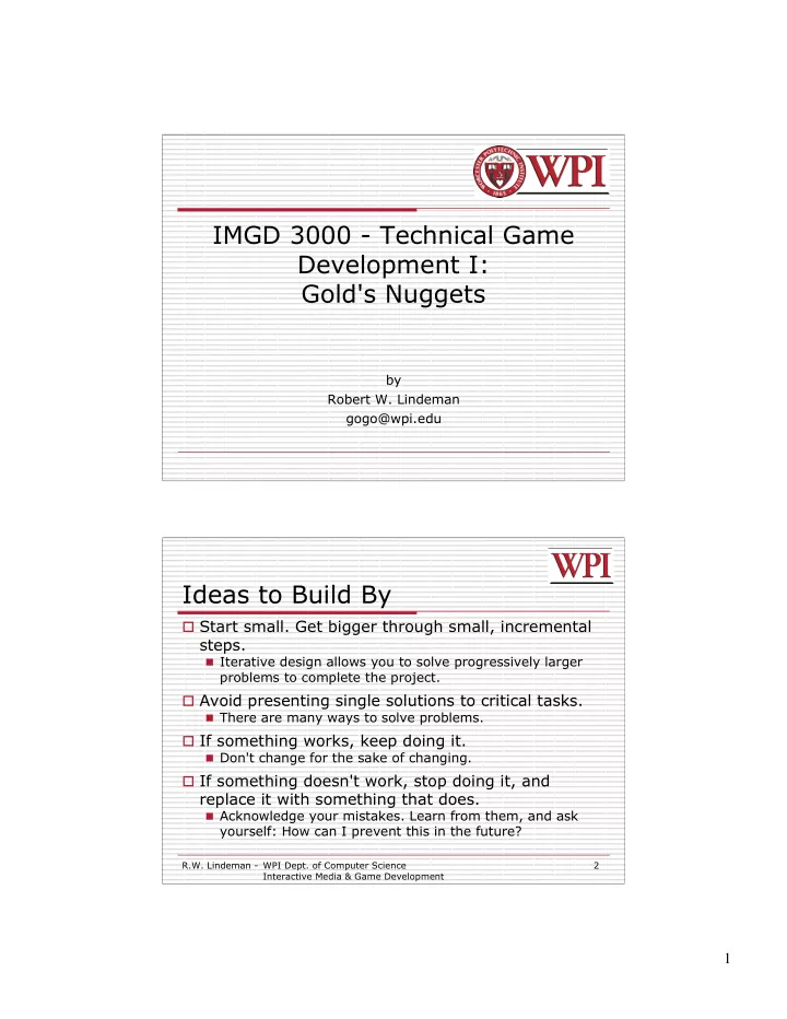 imgd 3000 technical game development i gold s nuggets