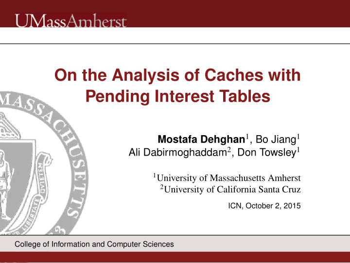 on the analysis of caches with pending interest tables