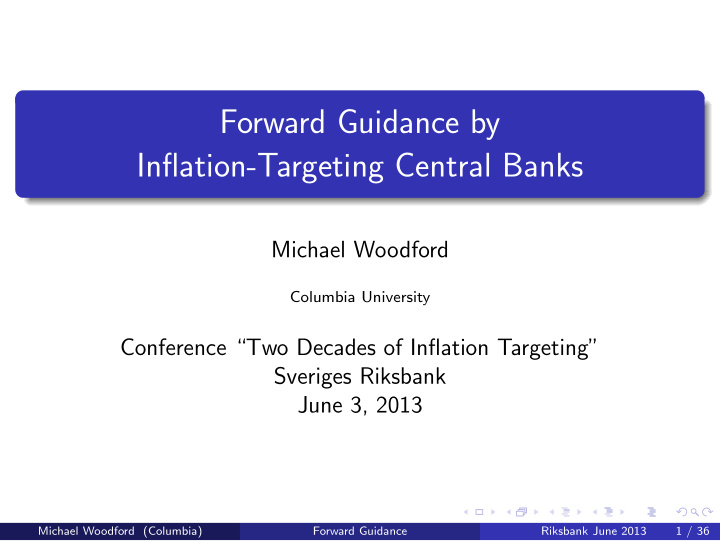 forward guidance by inflation targeting central banks