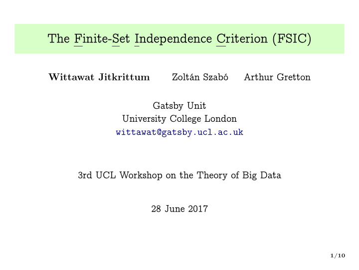 the finite set independence criterion fsic