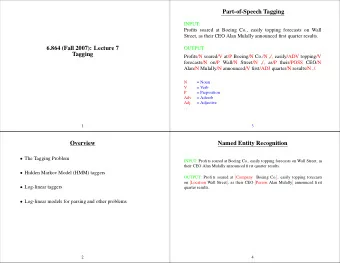 Part-of-Speech Tagging  INPUT:  Profits soared at Boeing Co., easily topping forecasts on Wall