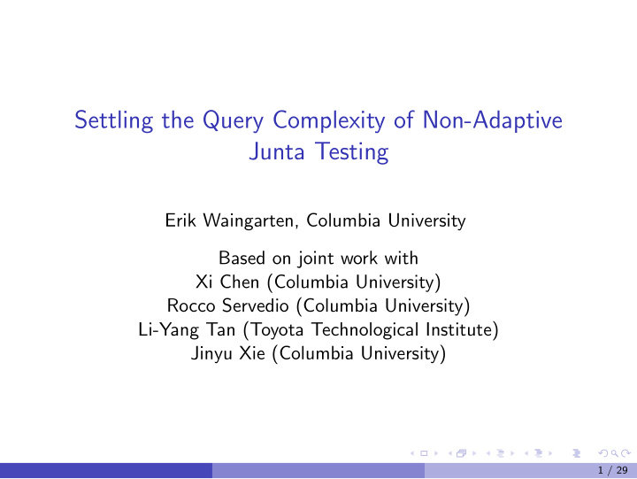 settling the query complexity of non adaptive junta