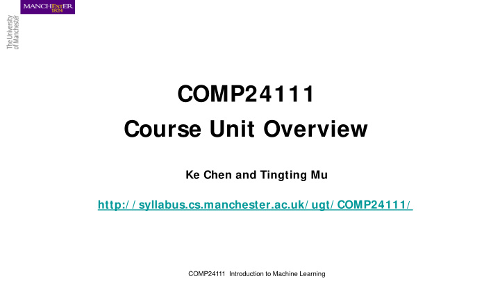 comp24111 course unit overview