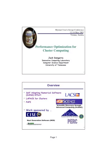 Performance Optimization for  Cluster Computing