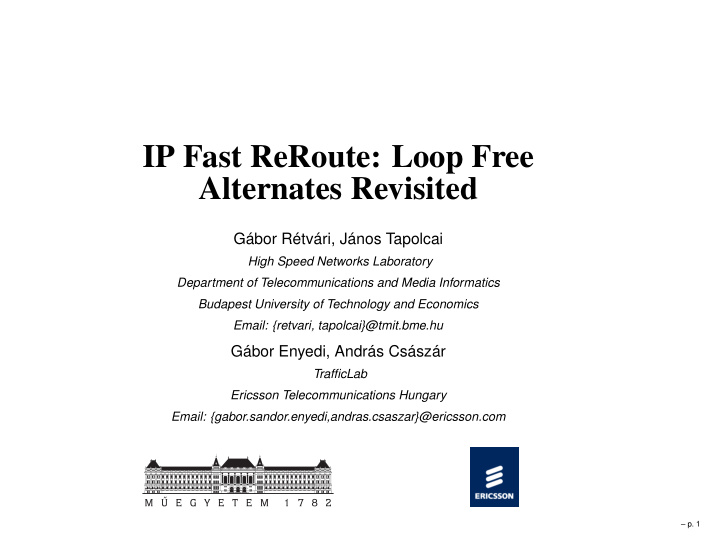 ip fast reroute loop free alternates revisited