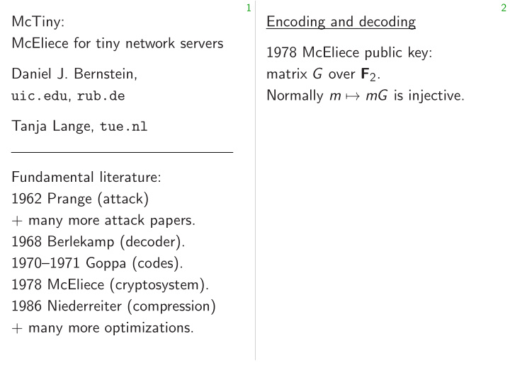 mctiny encoding and decoding mceliece for tiny network