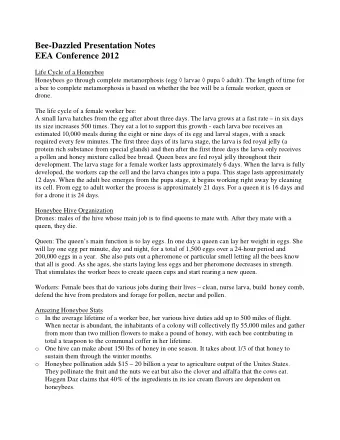 Bee-Dazzled Presentation Notes  EEA Conference 2012  Life Cycle of a Honeybee Honeybees go through