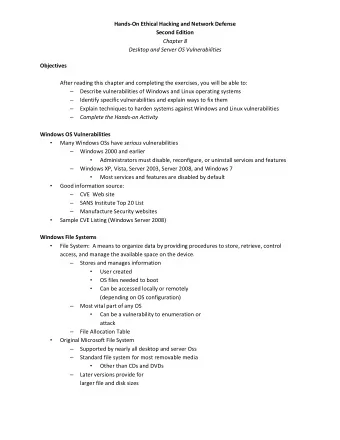 Hands-On Ethical Hacking and Network Defense Second Edition Chapter 8 Desktop and Server OS