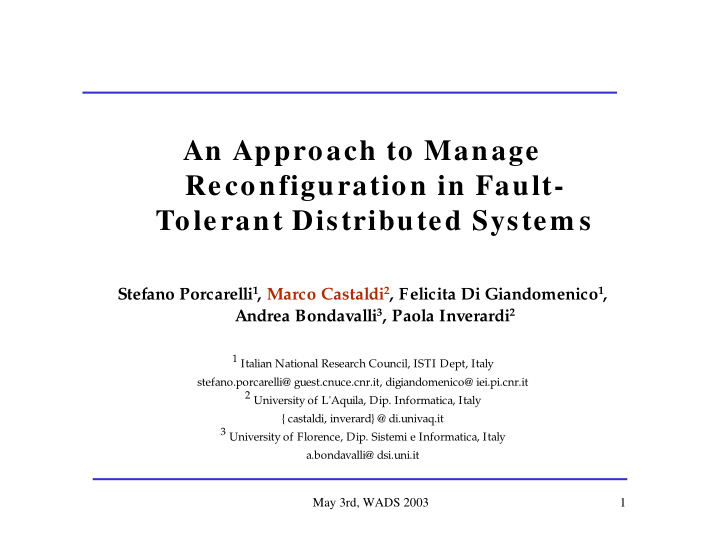 an approach to manage reconfiguration in fault tolerant