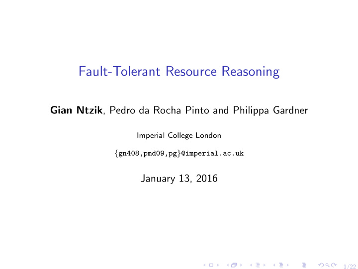 fault tolerant resource reasoning