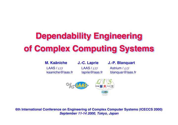 dependability engineering of complex computing systems