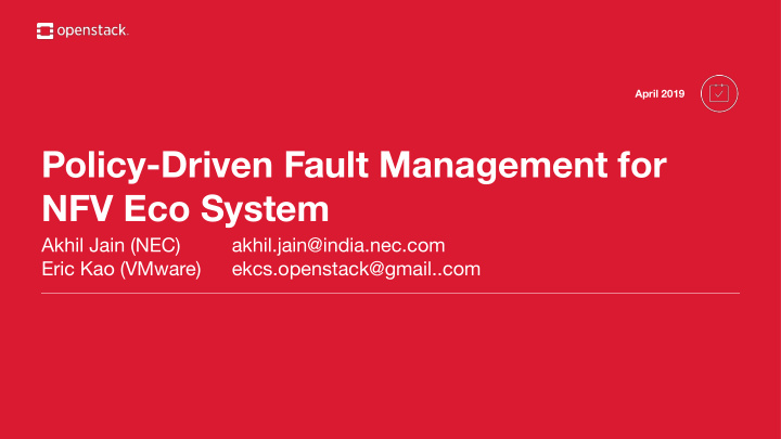 policy driven fault management for nfv eco system