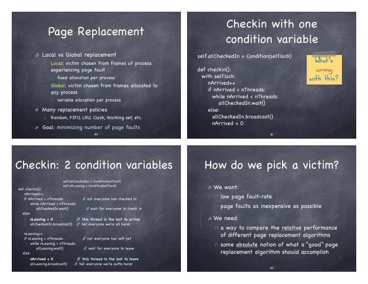 checkin with one page replacement condition variable