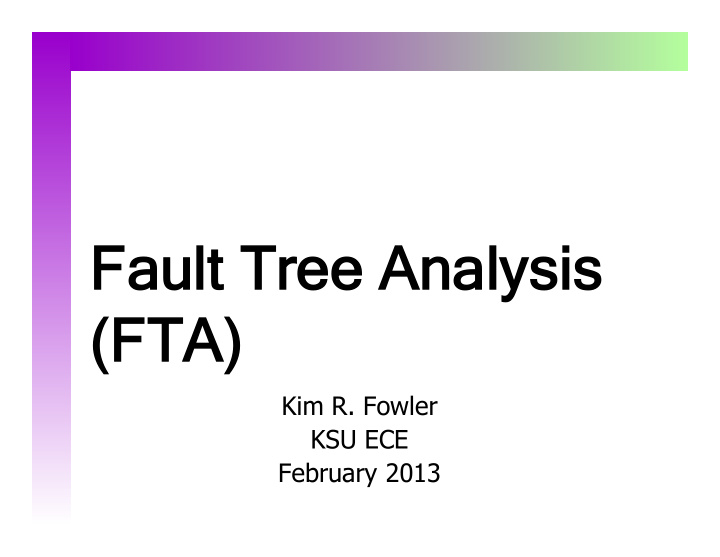 fault lt tre ree an analysis lysis f fta a